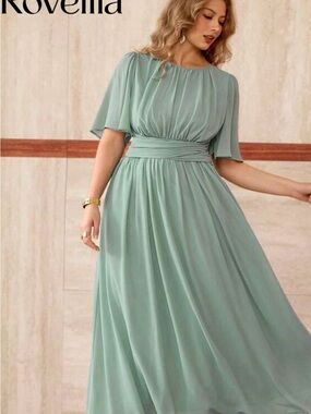 Sage Green Chiffon Ruched Waist Maxi Dress
